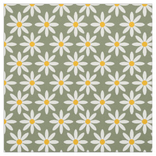 Retro Sage Green Daisies Floral Pattern Stof
