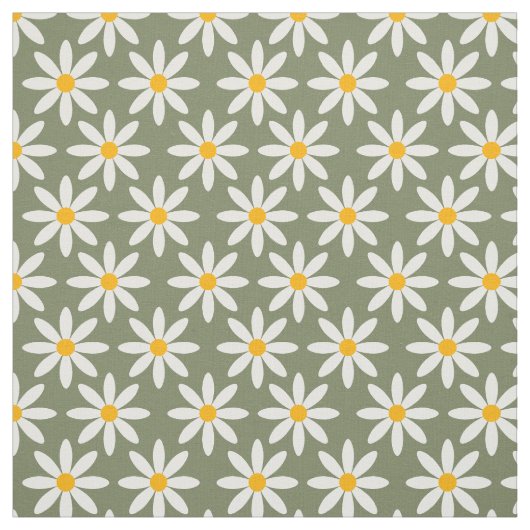 Retro Sage Green Daisies Floral Pattern Stof (Swatch)