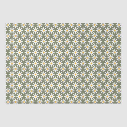 Retro Sage Green Daisies Floral Pattern Tissuepapier (Voorkant)