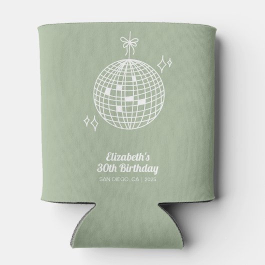 Retro Sage Green Disco Bal Verjaardag Gepersonalis Blikjeskoeler (Achterkant)