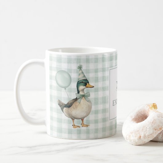 Retro Sage Green Mallard Duck Ballon Koffiemok (Met donut)