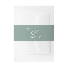 Retro Sage Green Monogram Weddenschap Uitnodigingen Wikkel