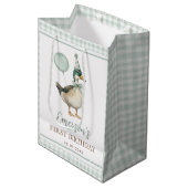 Retro Sage Green One Lucky Duck 1e verjaardag Medium Cadeauzakje (Voorkant Gekanteld)
