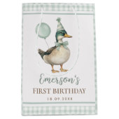 Retro Sage Green One Lucky Duck 1e verjaardag Medium Cadeauzakje (Voorkant)