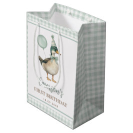 Retro Sage Green One Lucky Duck 1e verjaardag Medium Cadeauzakje