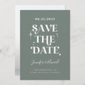 Retro Sage Green Save the Date Kaart (Voorkant / Achterkant)