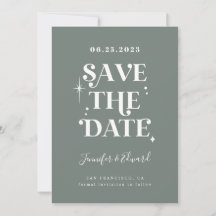 Retro Sage Green Save the Date Kaart