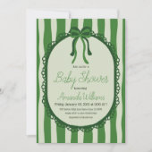 Retro Sage Green Stripes Bow Baby Shower Kaart (Voorkant)
