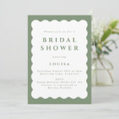 Retro Sage Green Wavy Bridal Shower Invitation Kaart (Staand voorkant)
