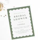 Retro Sage Green Wavy Bridal Shower Invitation Kaart<br><div class="desc">Een stijlvolle,  op een retro-achtige bridale doucheuitnodiging in sage-groen en wit met een golvende grens</div>
