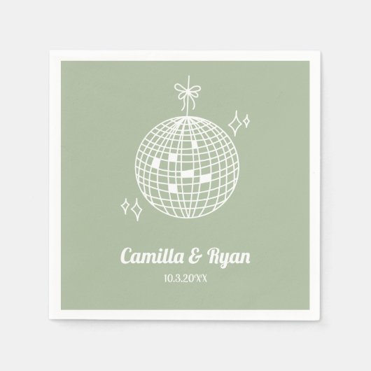 Retro Sage Groene Disco Bruiloft Decor Servetten (Voorkant)