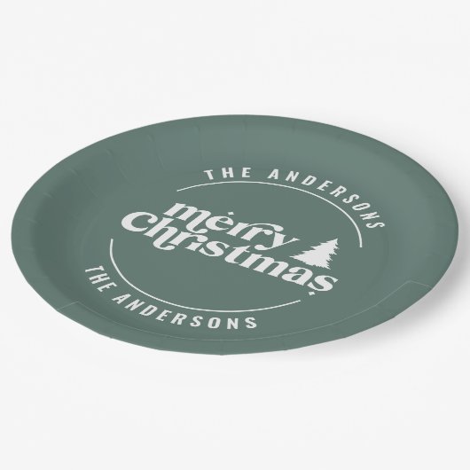 Retro Sage Groene Kerstmis Modern Minimaal Uniek Papieren Bordje (Gekanteld)