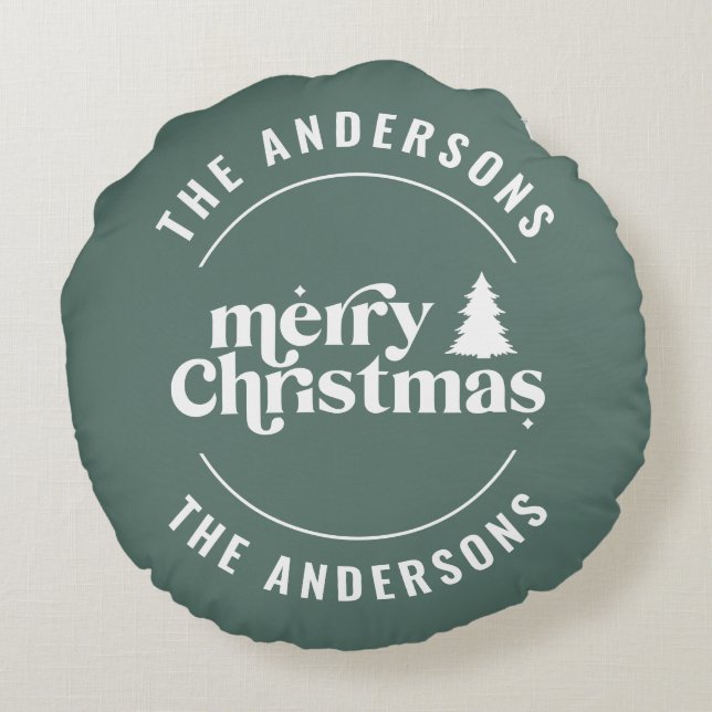 Retro Sage Groene Kerstmis Modern Minimaal Uniek Rond Kussen (Achterkant)