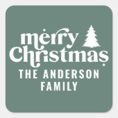 Retro Sage Groene Kerstmis Modern Minimaal Uniek Vierkante Sticker (Voorkant)