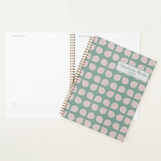 Retro Sage Pastel Mid Century Petals Gepersonalise Planner (Display)