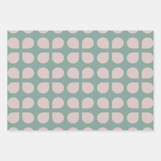 Retro Sage Pastel Mid Century Petals Patroon Inpakpapier Vel (Voorkant 3)