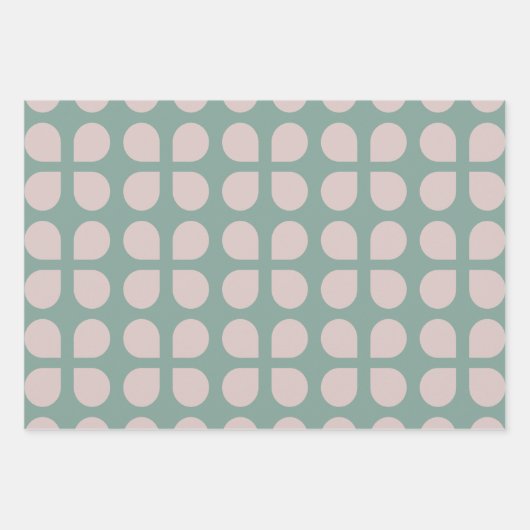 Retro Sage Pastel Mid Century Petals Patroon Inpakpapier Vel (Voorkant)
