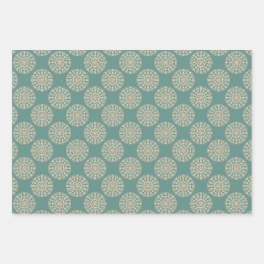 Retro Sage & Sand Bloemen Polka Dot Mandala Inpakpapier Vel (Voorkant 3)