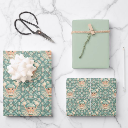 Retro Sage Sand Cheerleader Mandala Diamond Tegel Inpakpapier Vel (Voorkant)