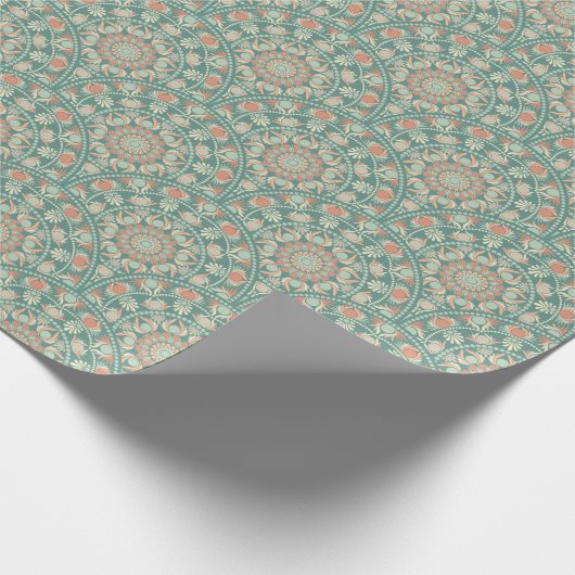 Retro Sage & Sand Mandala Art Deco Scallop Cadeaupapier (Hoek)