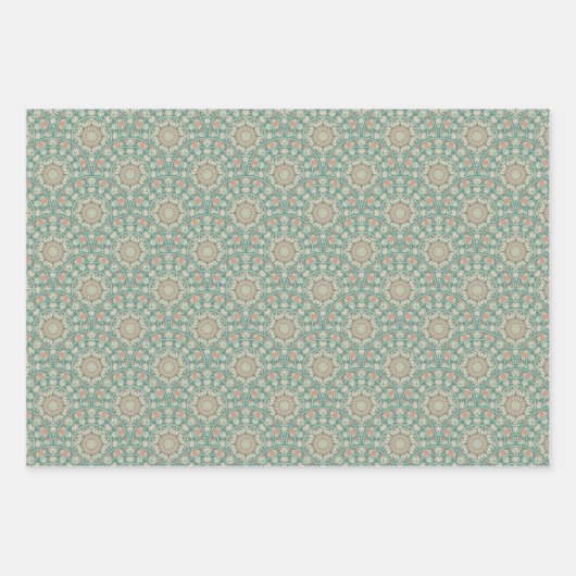 Retro Sage & Sand Mandala Art Deco Scallop Inpakpapier Vel (Voorkant 3)