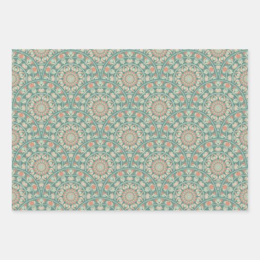 Retro Sage & Sand Mandala Art Deco Scallop Inpakpapier Vel (Voorkant)