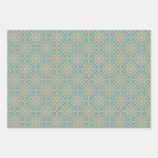 Retro Sage & Sand  Mandala Diamond Tegel Inpakpapier Vel (Voorkant 3)