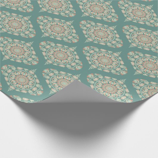 Retro Sage & Sand  Mandala Ogee Damask Cadeaupapier (Hoek)