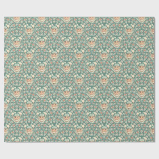 Retro Sage & Zand Cheerleader Mandala Deco Scallop Cadeaupapier (Vlak)