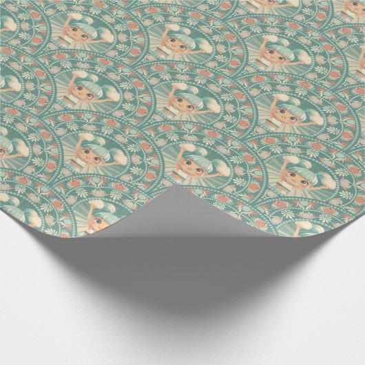 Retro Sage & Zand Cheerleader Mandala Deco Scallop Cadeaupapier (Hoek)