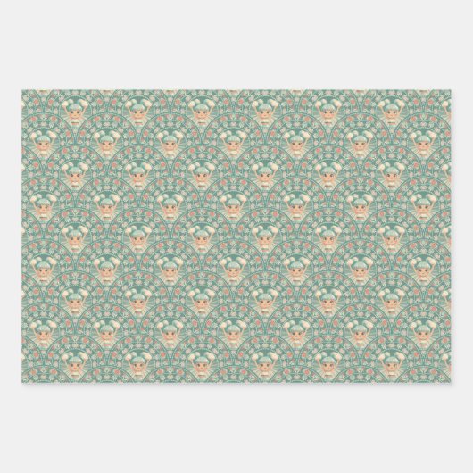 Retro Sage & Zand Cheerleader Mandala Deco Scallop Inpakpapier Vel (Voorkant 3)
