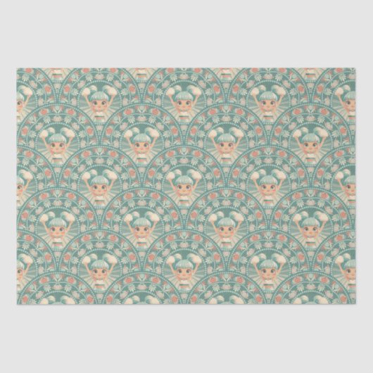 Retro Sage & Zand Cheerleader Mandala Deco Scallop Tissuepapier (Voorkant)