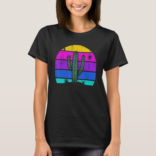 Retro Saguaro Cactus Cactus Sunset Opuntia Cactace T-shirt (Voorkant)