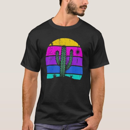 Retro Saguaro Cactus Cactus Sunset Opuntia Cactace T-shirt (Voorkant)