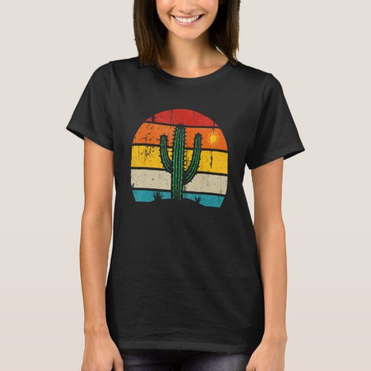 Retro Saguaro Cactus Cactus Sunset Opuntia Cactace T-shirt (Voorkant)