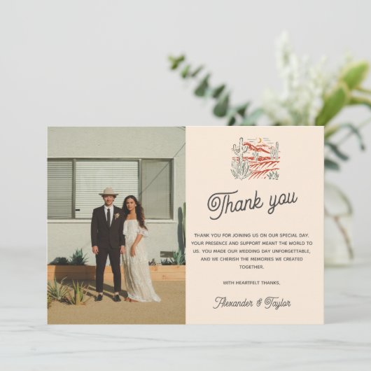 Retro Saguaro Cactus woestijn bruiloft bedankje Kaart (Staand voorkant)