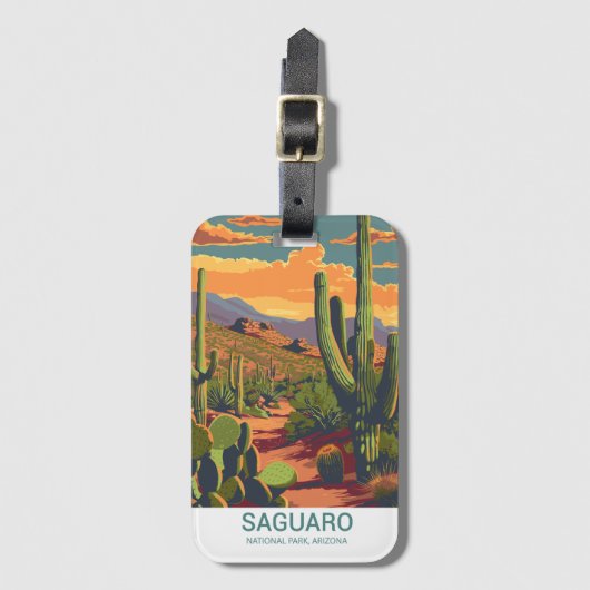 Retro Saguaro Schilderachtig Uitzicht Bagagelabel (Voorkant (verticaal))