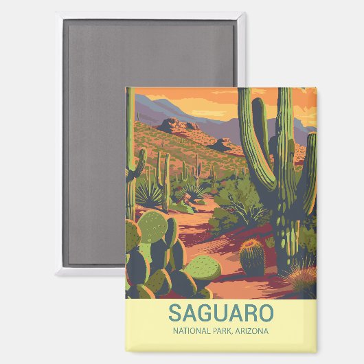 Retro Saguaro Schilderachtig Uitzicht Magneet (Voorkant / Achterkant)