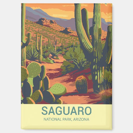Retro Saguaro Schilderachtig Uitzicht Magneet (Voorkant)