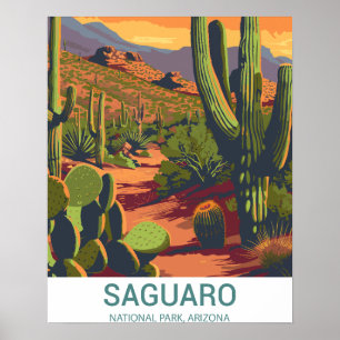 Retro Saguaro Schilderachtig Uitzicht Poster