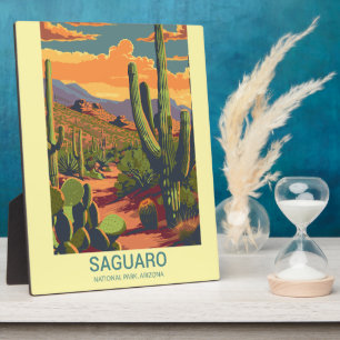 Retro Saguaro Schilderachtig Uitzichten tafelblad Fotoplaat