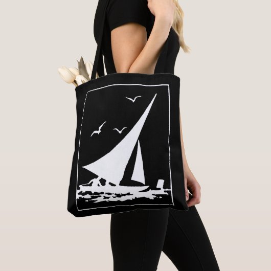 Retro Sailboat Silhouette Tote Bag (Dichtbij)