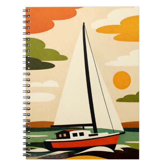 Retro Sailboat Sunset Illustration Notitieboek (Voorkant)