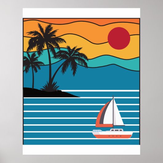 Retro Sailboot 80s 70s Style Sailing Boat Kapitein Poster (Voorkant)