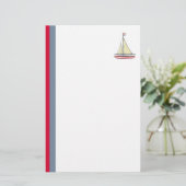 Retro Sailboot met strepen Briefpapier (Staand voorkant)
