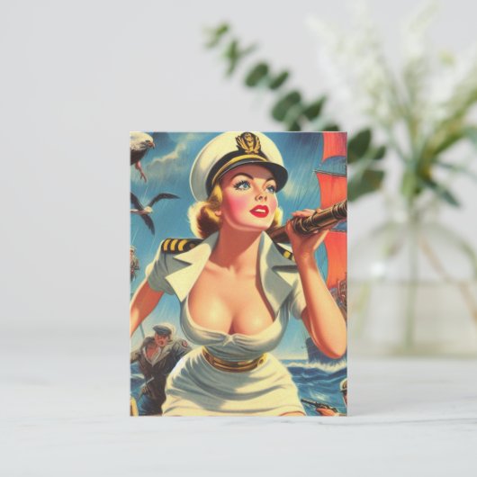 Retro Sailor Pin-up Briefkaart (Staand voorkant)