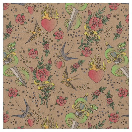 Retro Sailor Tattoo Print  Stof (Close Up)