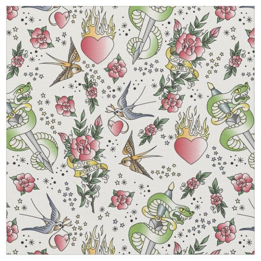 Retro Sailor Tattoo Print Stof (Close Up)