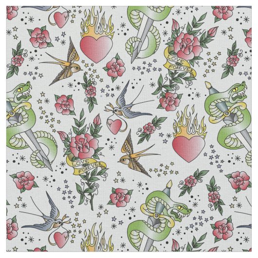 Retro Sailor Tattoo Print Stof (Close Up)