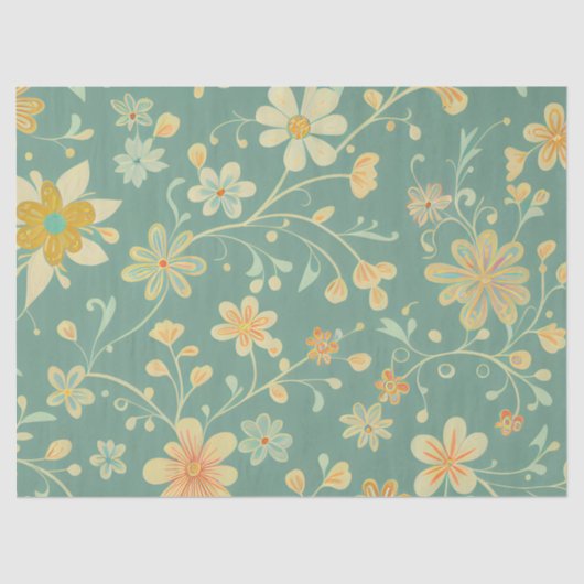 retro salie geel midden eeuw bloemen tissuepapier (Voorkant)